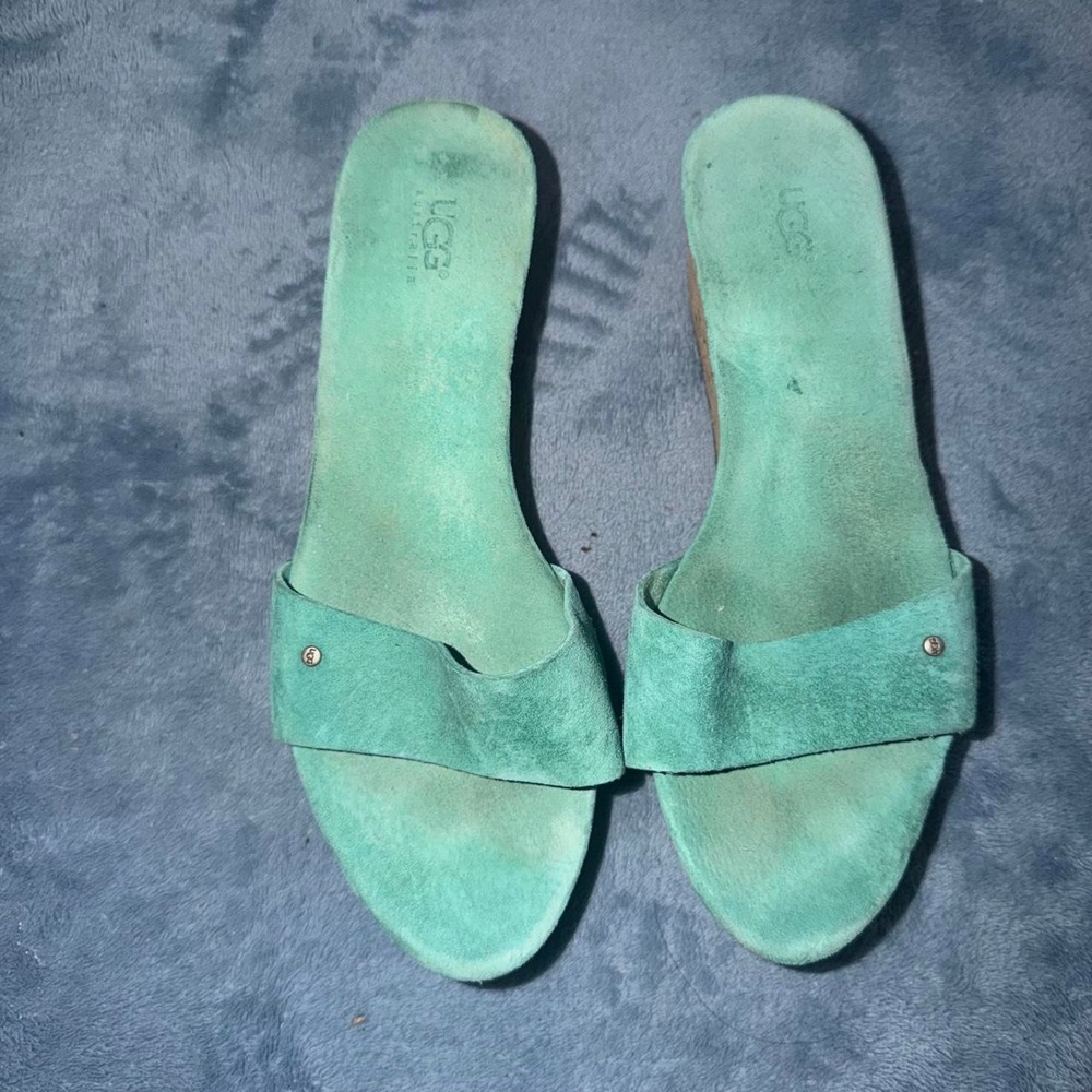 UGG green suede wedge sandals
